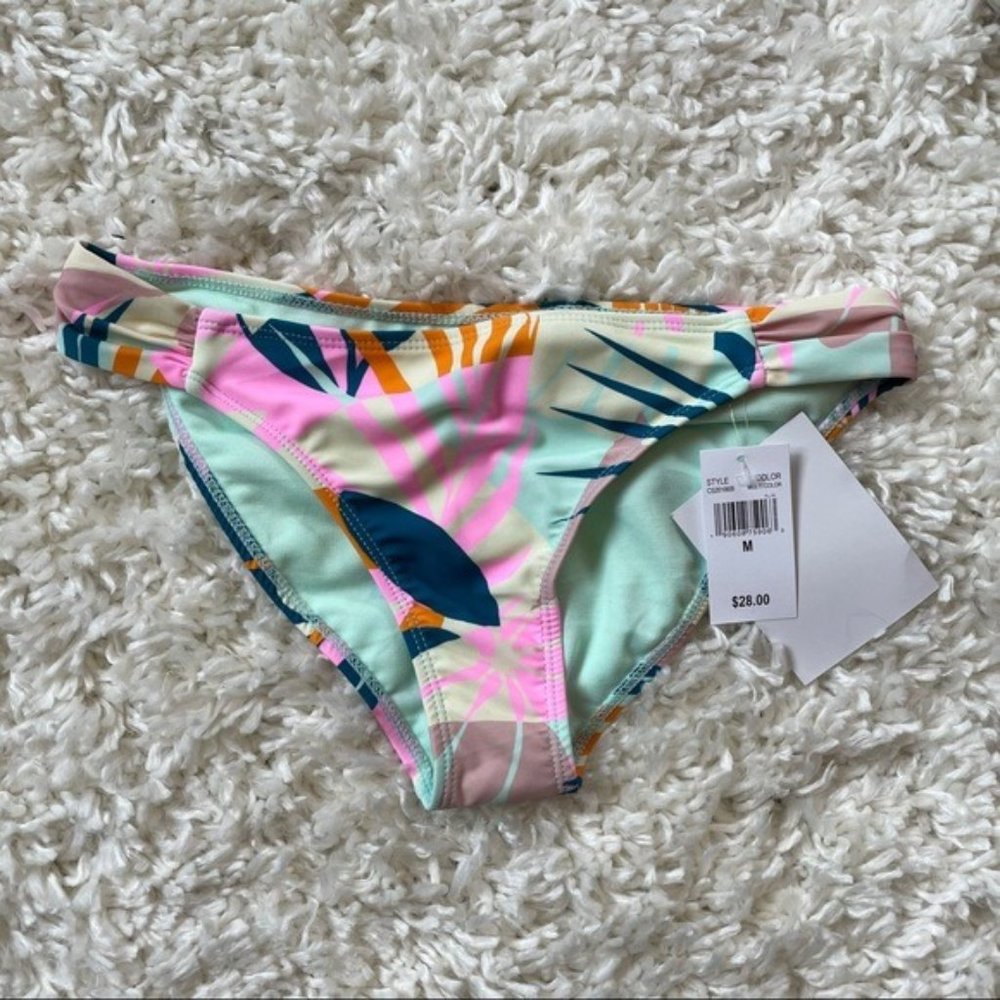 NWT FLORAL PRINT FLOWER TEAL PINK AND YELLOW BIKINI BOTTOMS